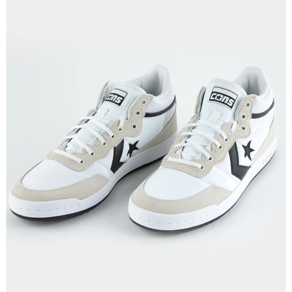 Converse Fast Break Pro Mid Skate — White/Beige Sneakers w Star Accent